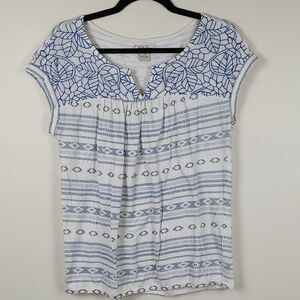 Lucky Brand Embroidered Cap Sleeve Boho Blouse Top Size S